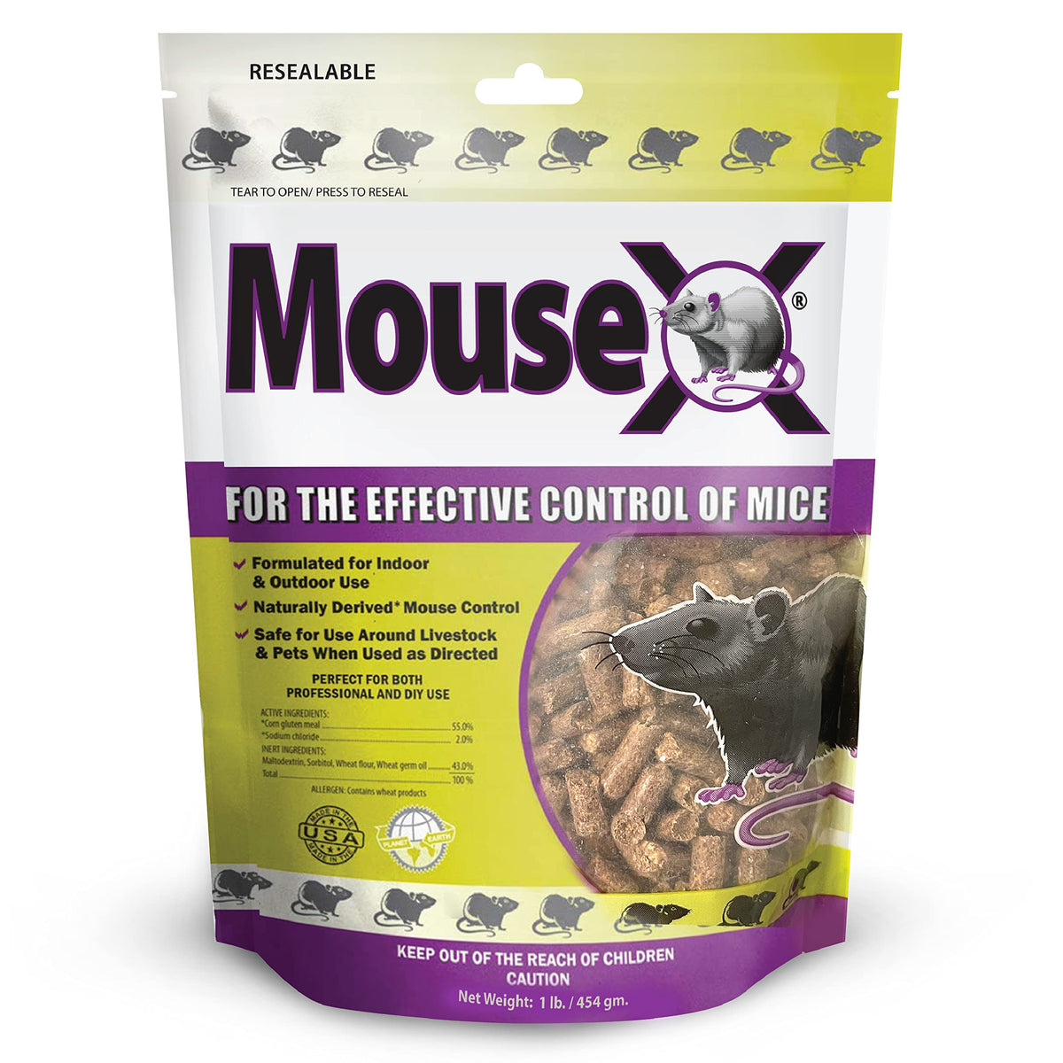 MouseX pellets in a box showing poison-free rodent control for homes