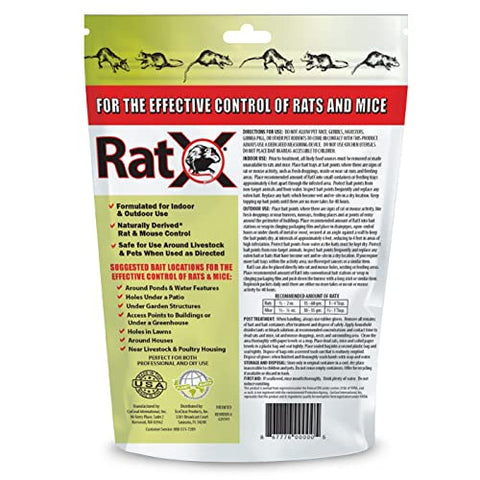 MouseX RatX pellets close-up highlighting naturally derived formula