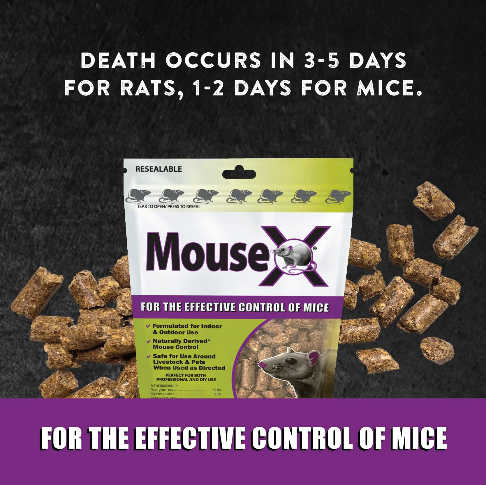 Pellets placed near activity spots attract rodents with scent and taste