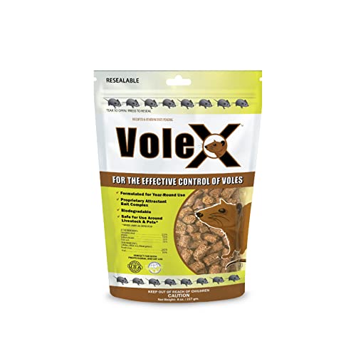 Close-up of VoleX packaging highlighting non-poison formulation