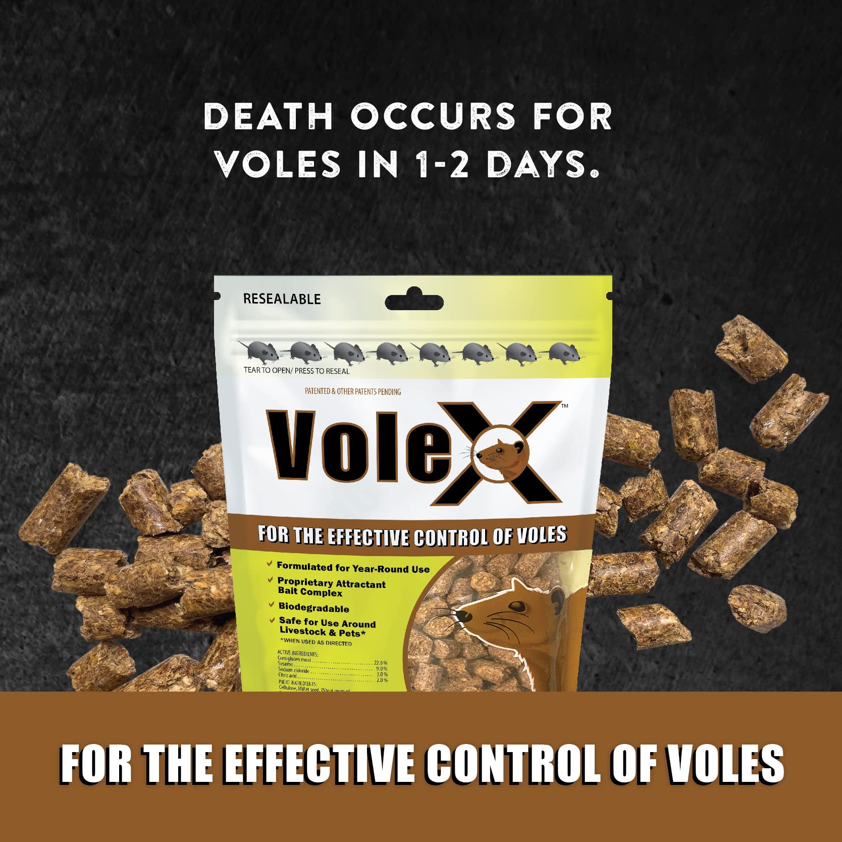 Greenhouse setup with VoleX pellets for year-round vole management
