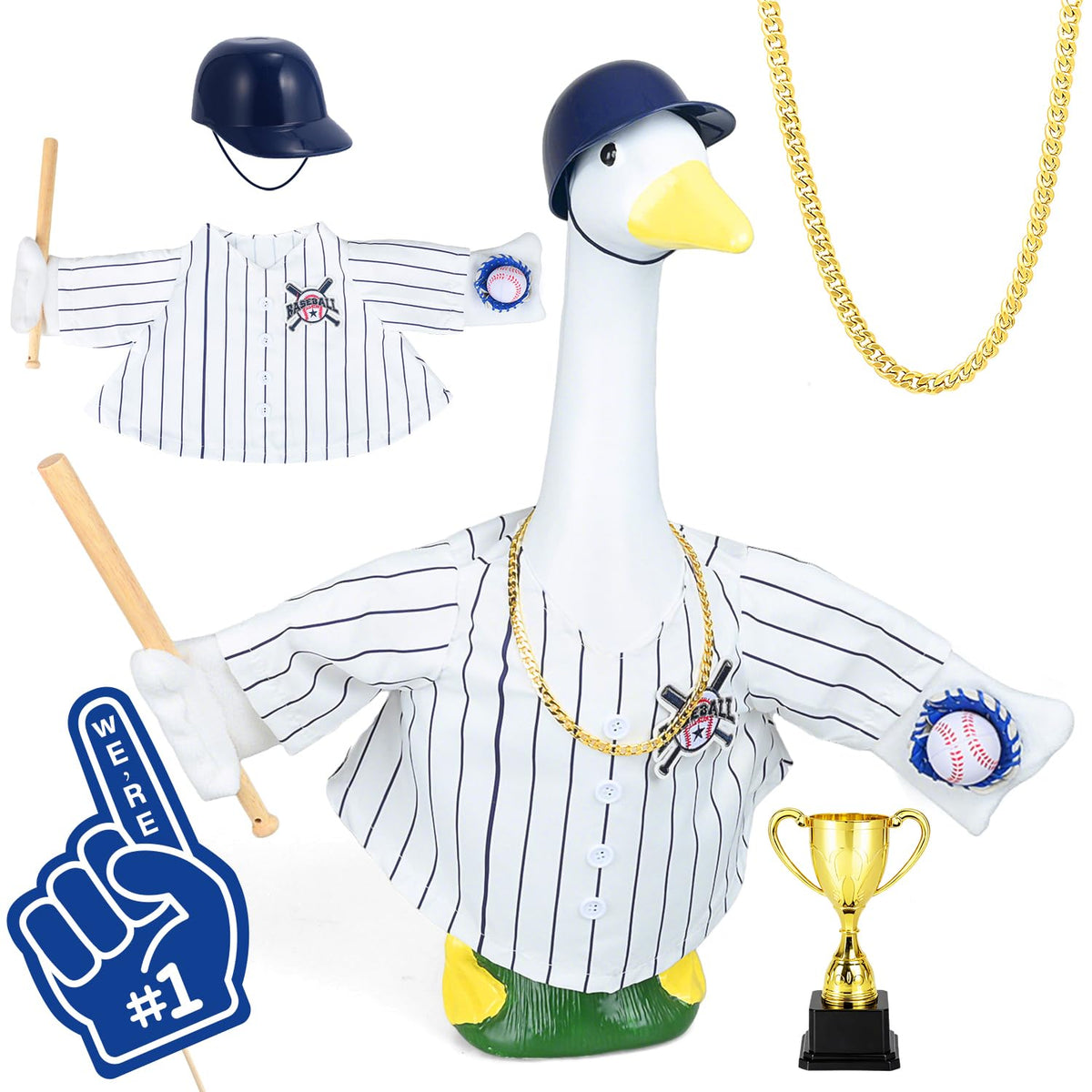 MOVINPE baseball goose outfit with 23-inch pinstripe uniform enhances porch decor and game-day charm.