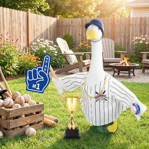 MOVINPE porch goose display is easy to dress and swap for seasonal sports themes.