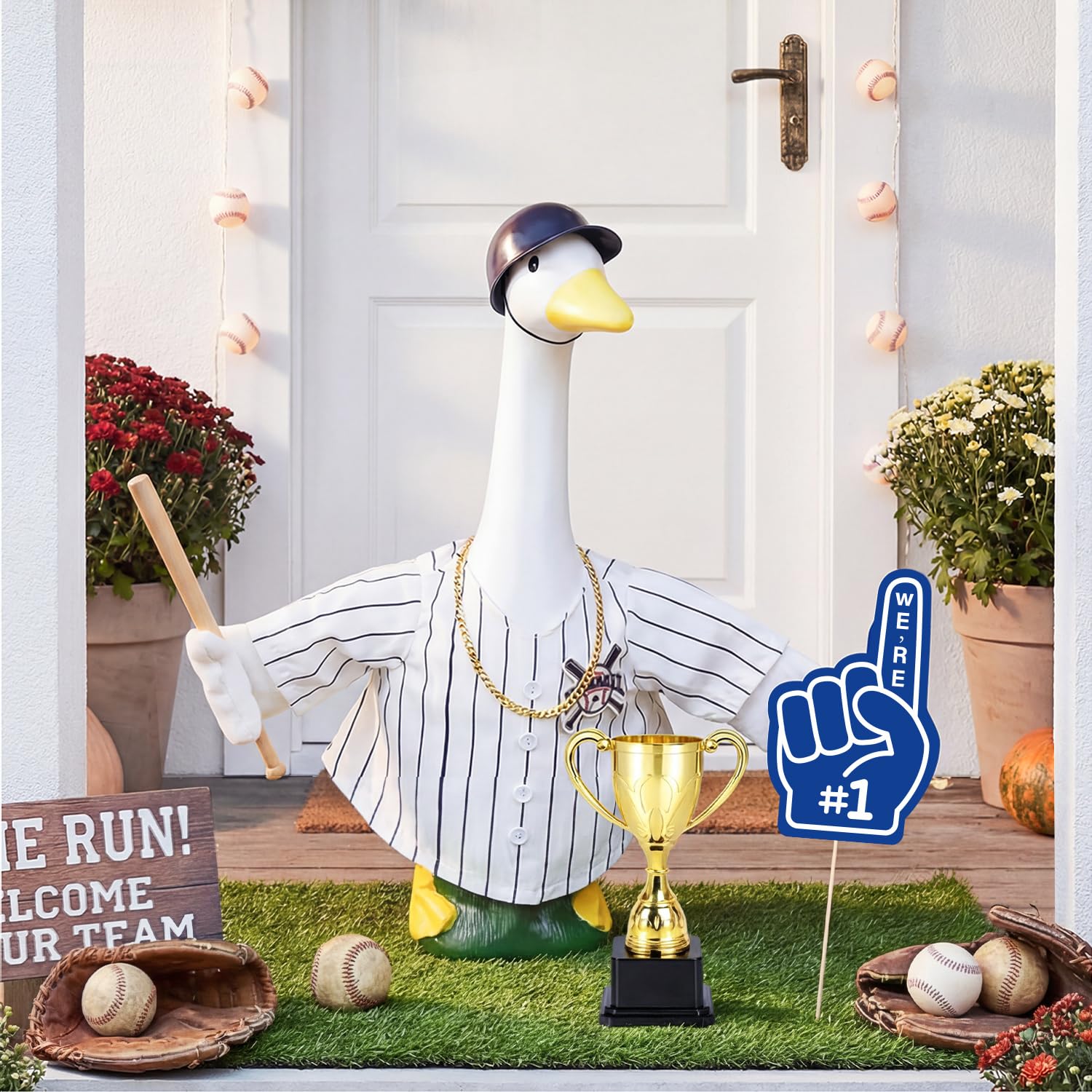 MOVINPE 23-inch goose outfit fits standard statues for quick, transformable front-porch charm.