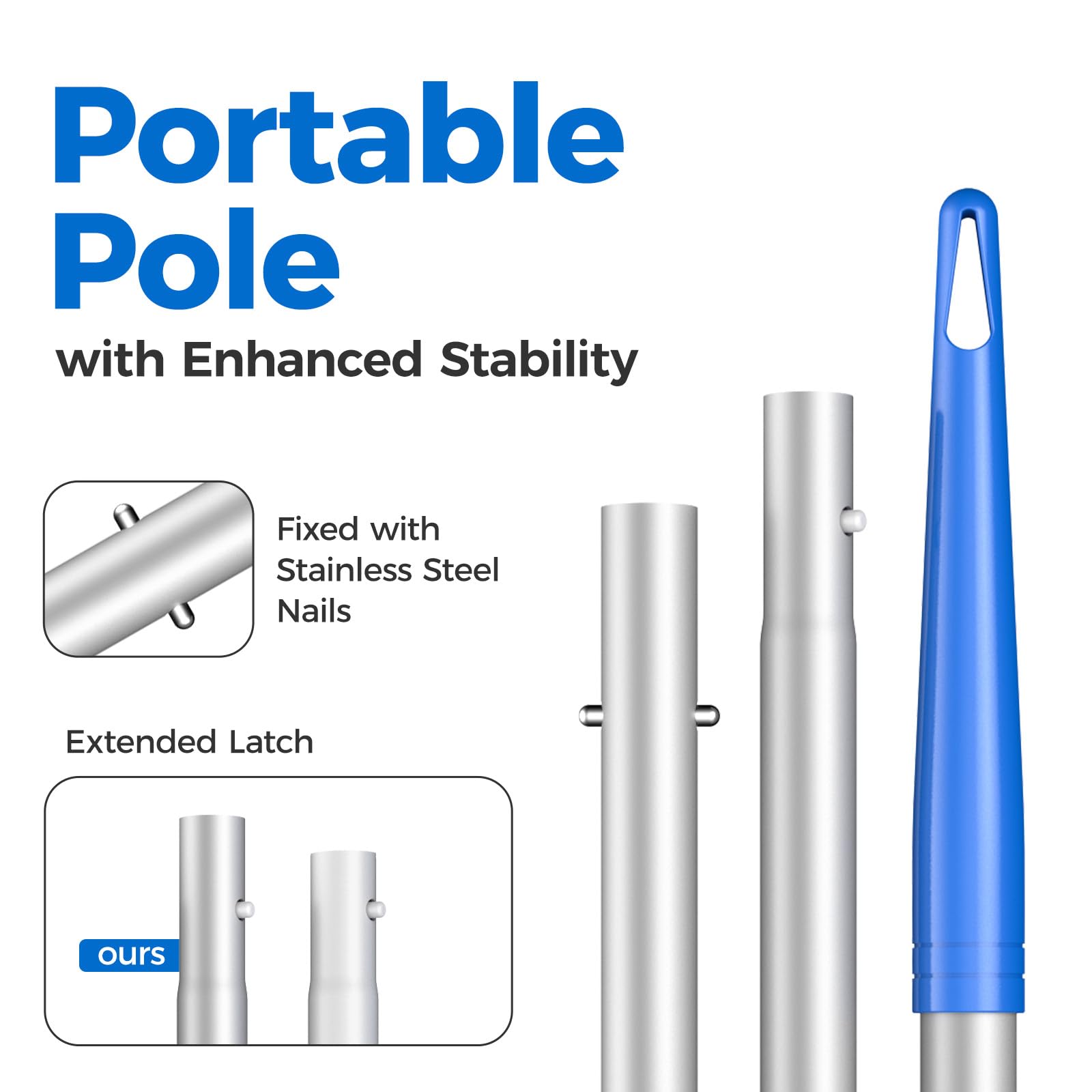 Mowend pole extension demonstrating adjustable length and stability