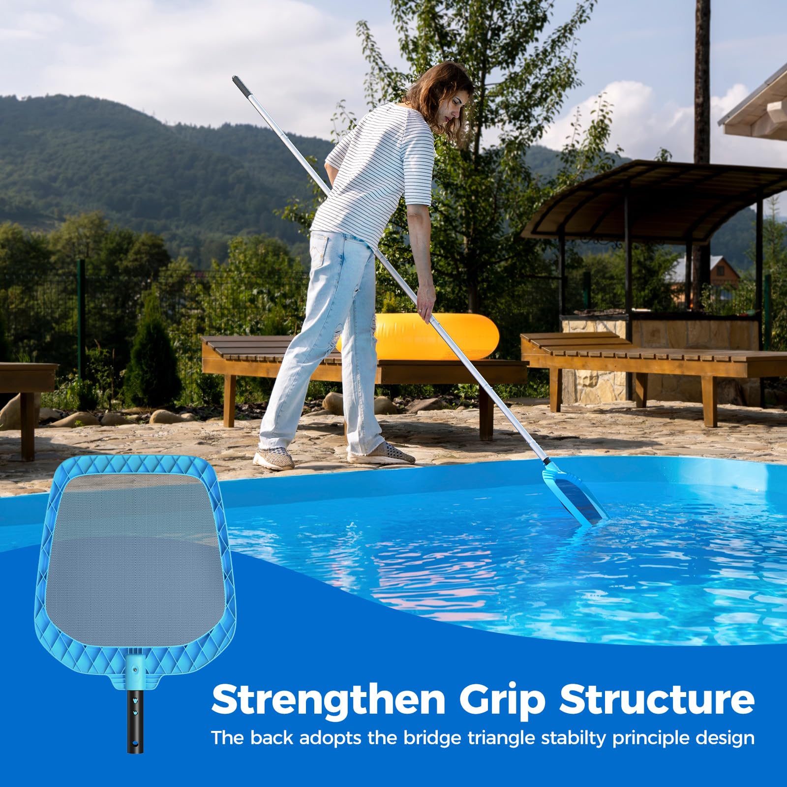 Mowend pool net fine mesh bag clears sand and small debris efficiently.
