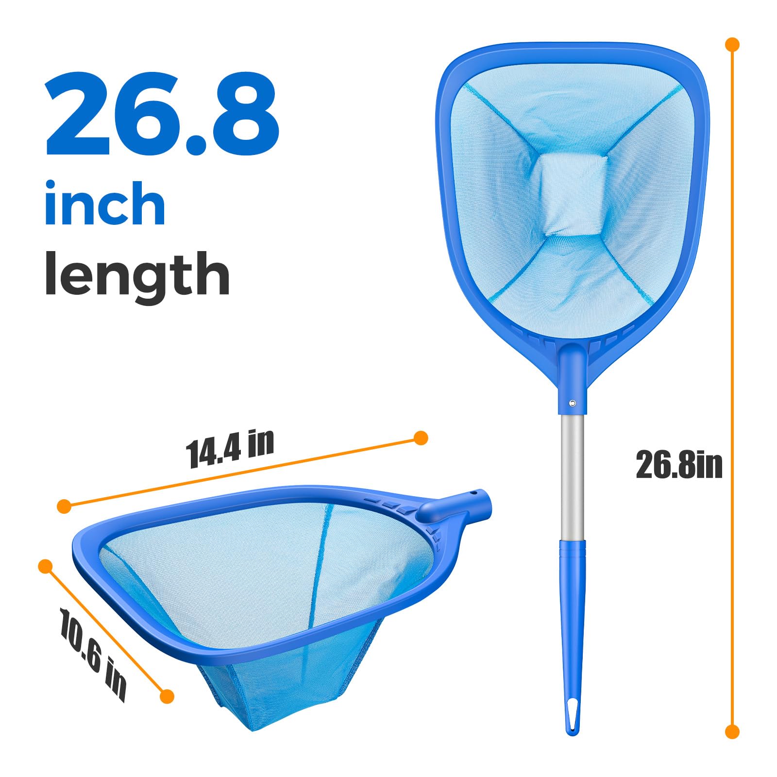 Mowend skimmer net handle extension increases reach for spa and hot tub debris.