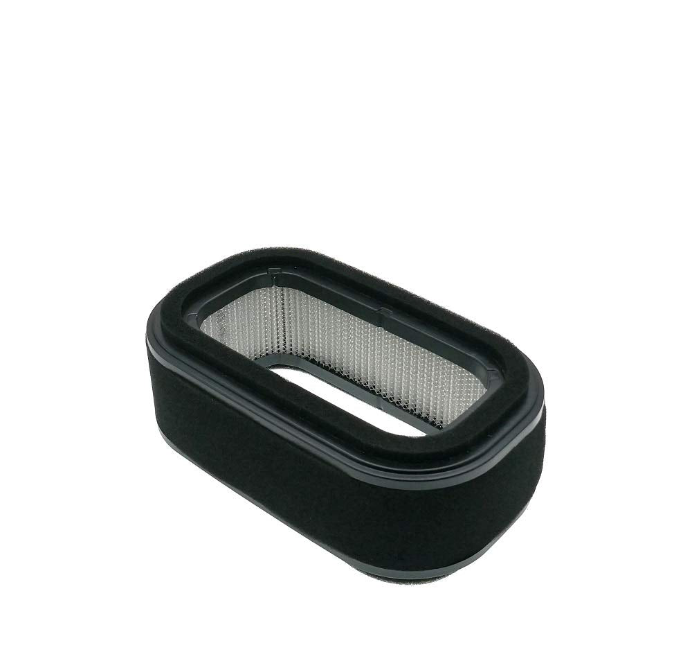 MOWFILL air filter front view for Kawasaki and John Deere mowers showing compatibility and airflow benefits.