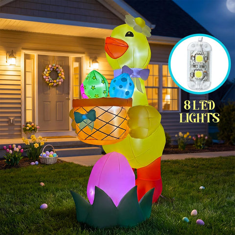 Mowholm Easter inflatable goose anchored with stakes and weights for stability