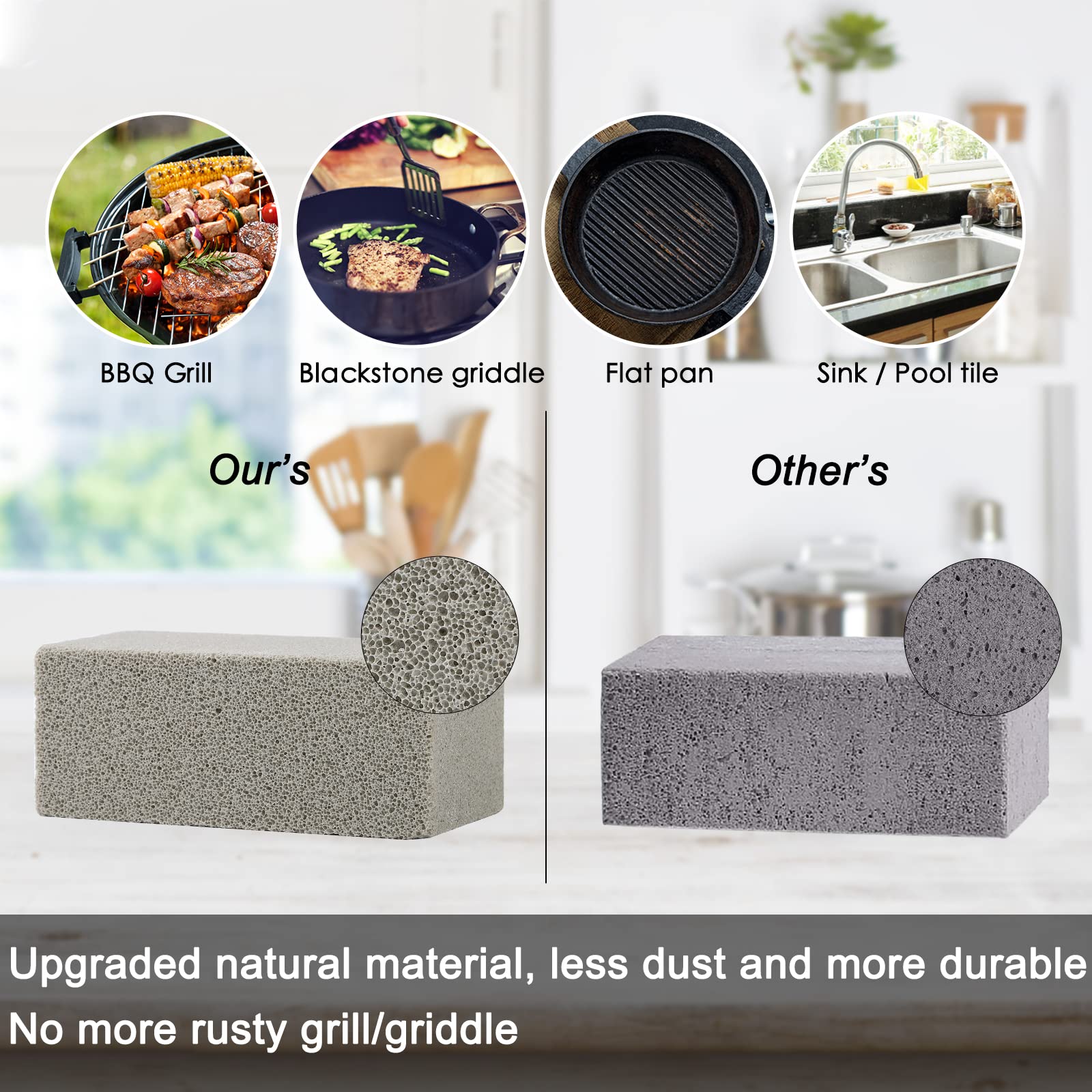 MOWOT Blackstone brick close-up highlighting non-toxic pumice for safe grill cleaning.