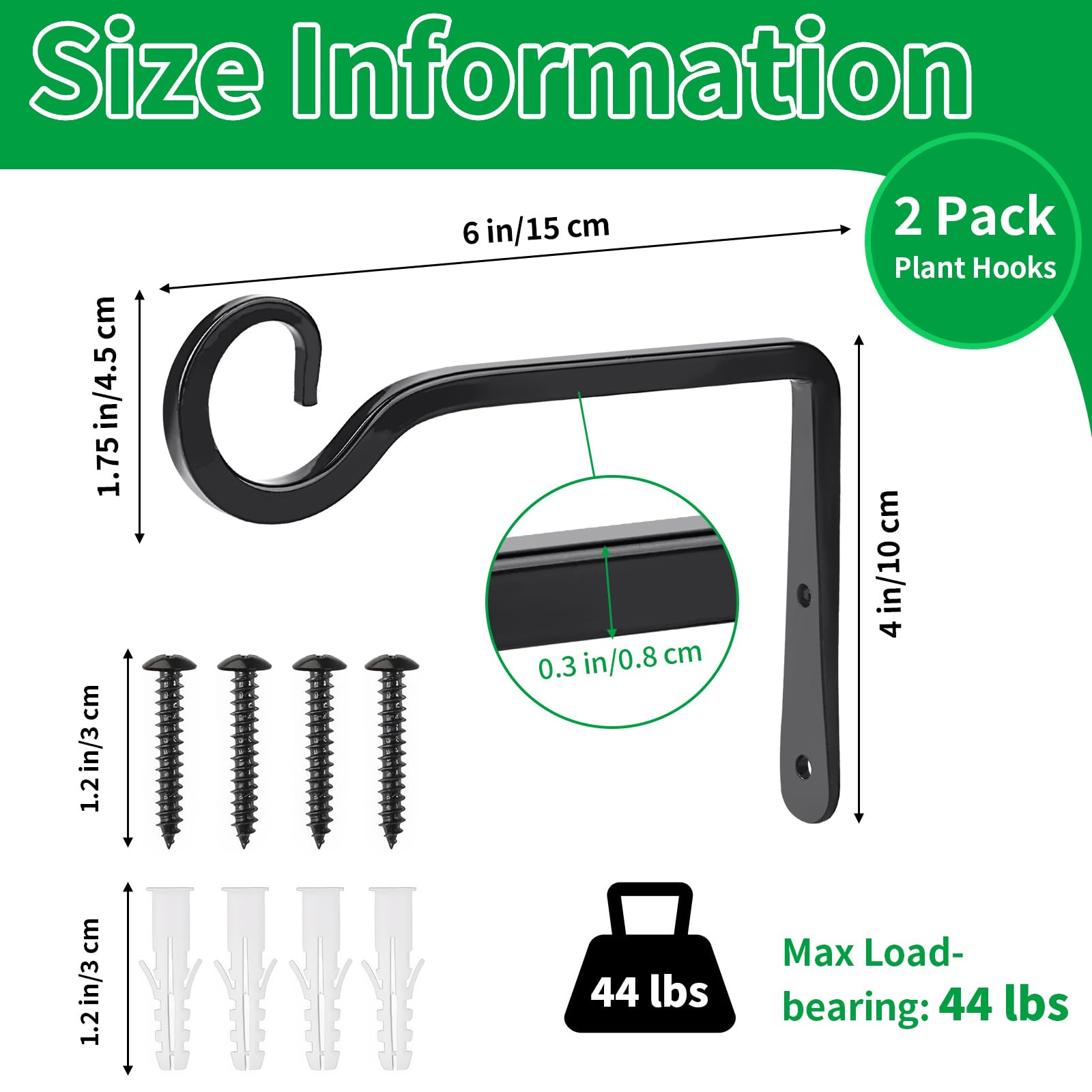 MOWPOG metal hanging hook in black with anti rust coating