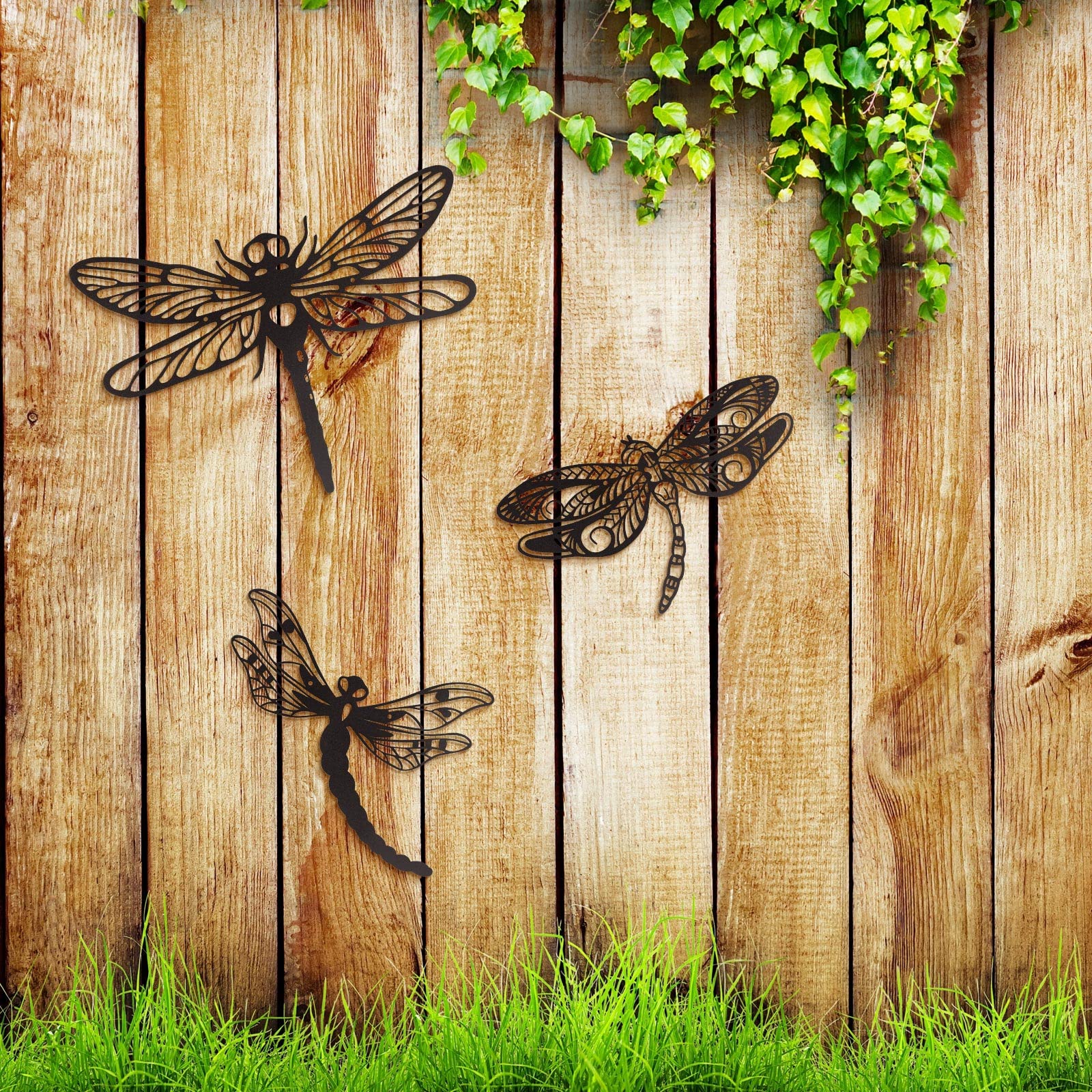 Moxweyeni metal dragonfly garden wall art collection 2 brings nature-inspired accent to fences or patios.