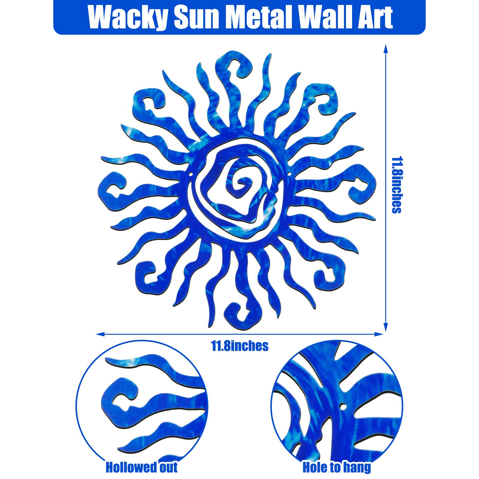 Blue Moxweyeni sun wall art enhances indoor living room decor