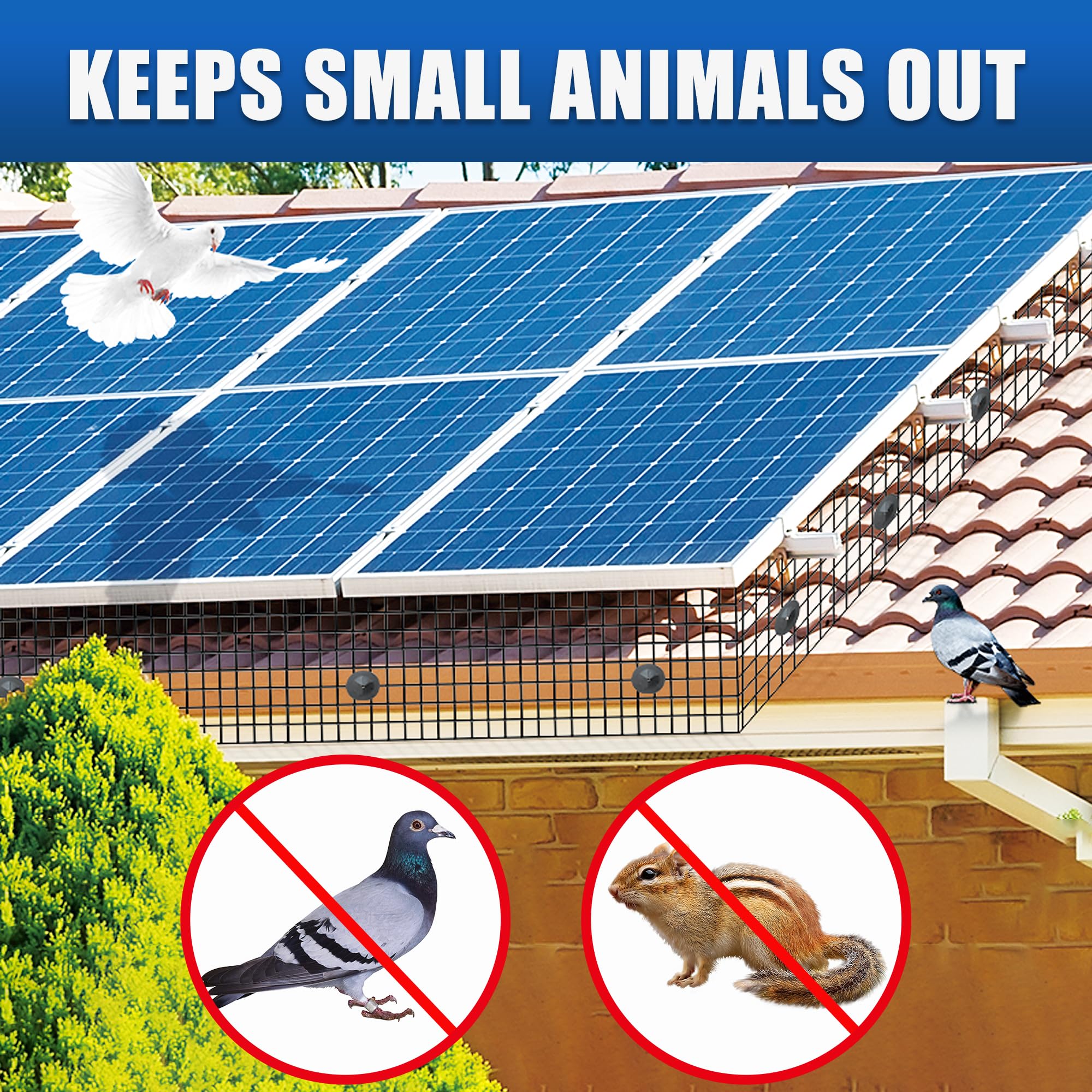 Moyios bird-proofing mesh under panels reduces access for critters and damage.