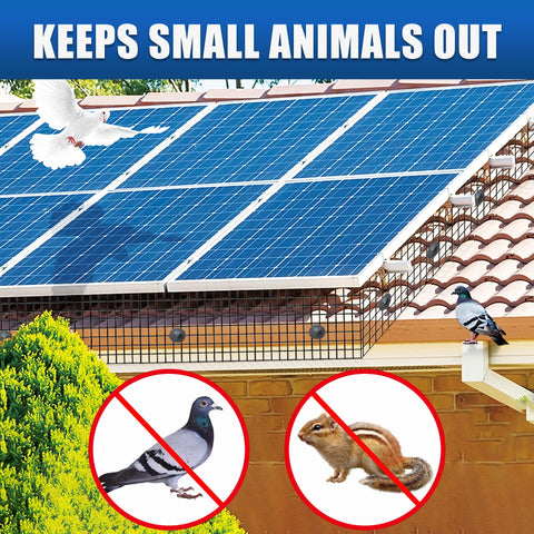 Moyios bird-proofing mesh under panels reduces access for critters and damage.