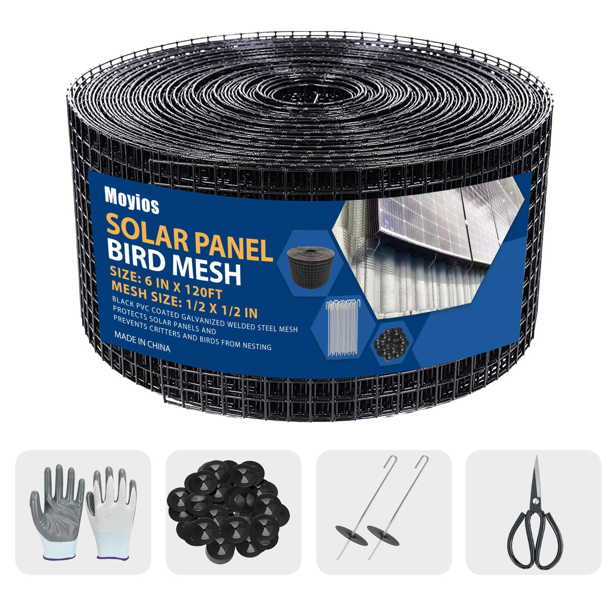 Moyios solar panel mesh roll protects rooftop from bird nesting.