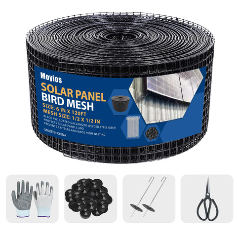 Moyios solar panel mesh roll protects rooftop from bird nesting.