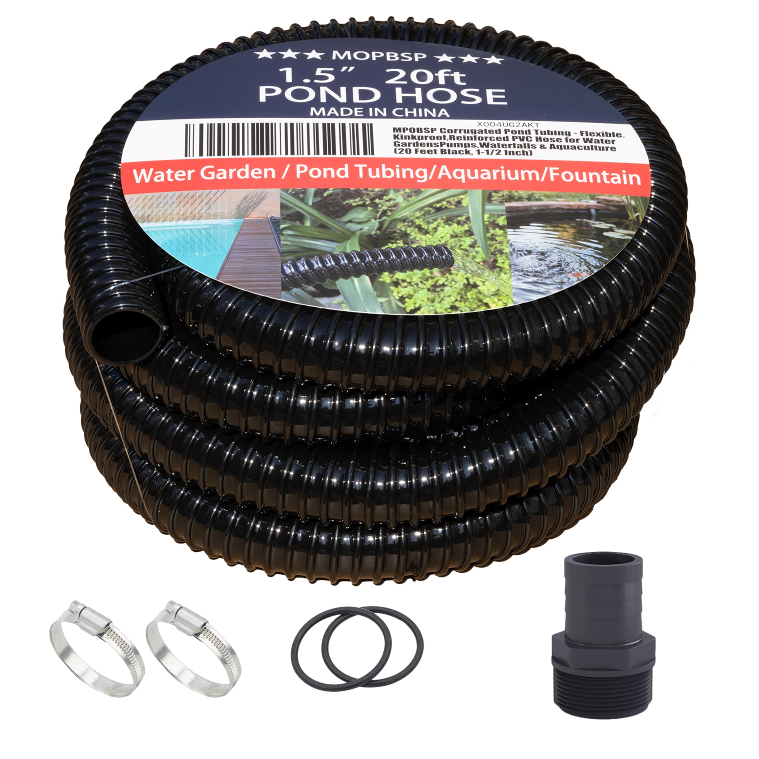 MPOBSP corrugated pond tubing with flexible design for tight bends in water features.