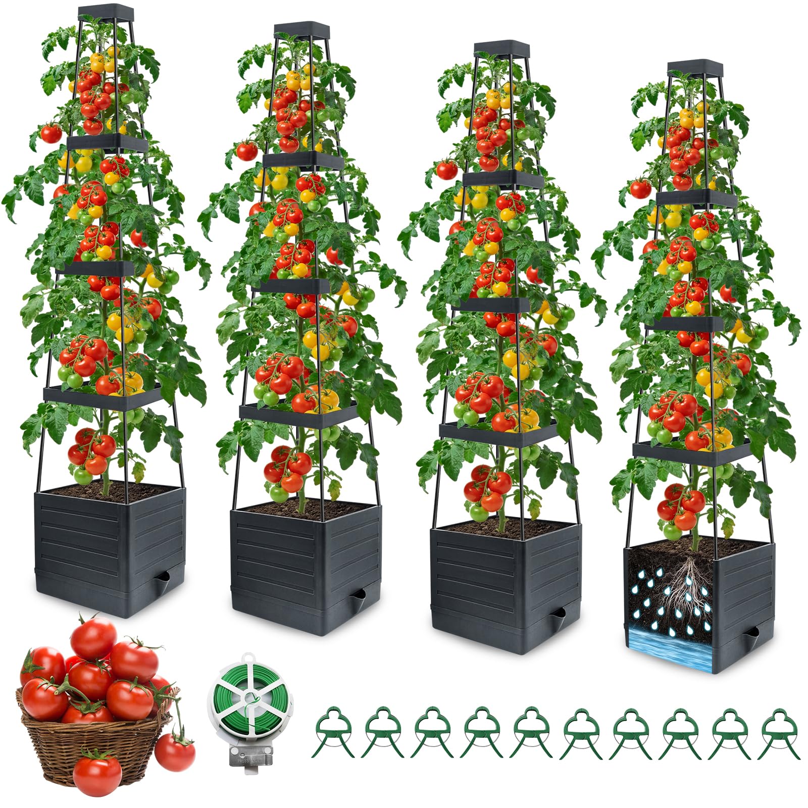 MQFORU 4Tower garden bed trellis assembled, showing expanded 57-inch growing space.