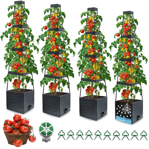 MQFORU 4Tower garden bed trellis assembled, showing expanded 57-inch growing space.