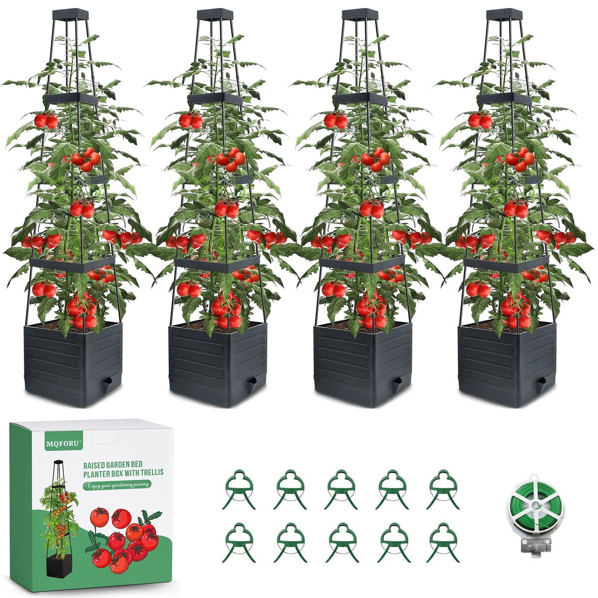 MQFORU tomato planter with trellis outdoors supports climbing plants and vertical growth
