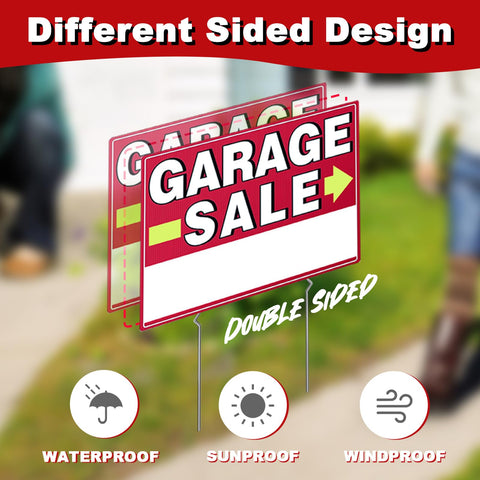MQHS bright red garage sale sign catches attention with bold font
