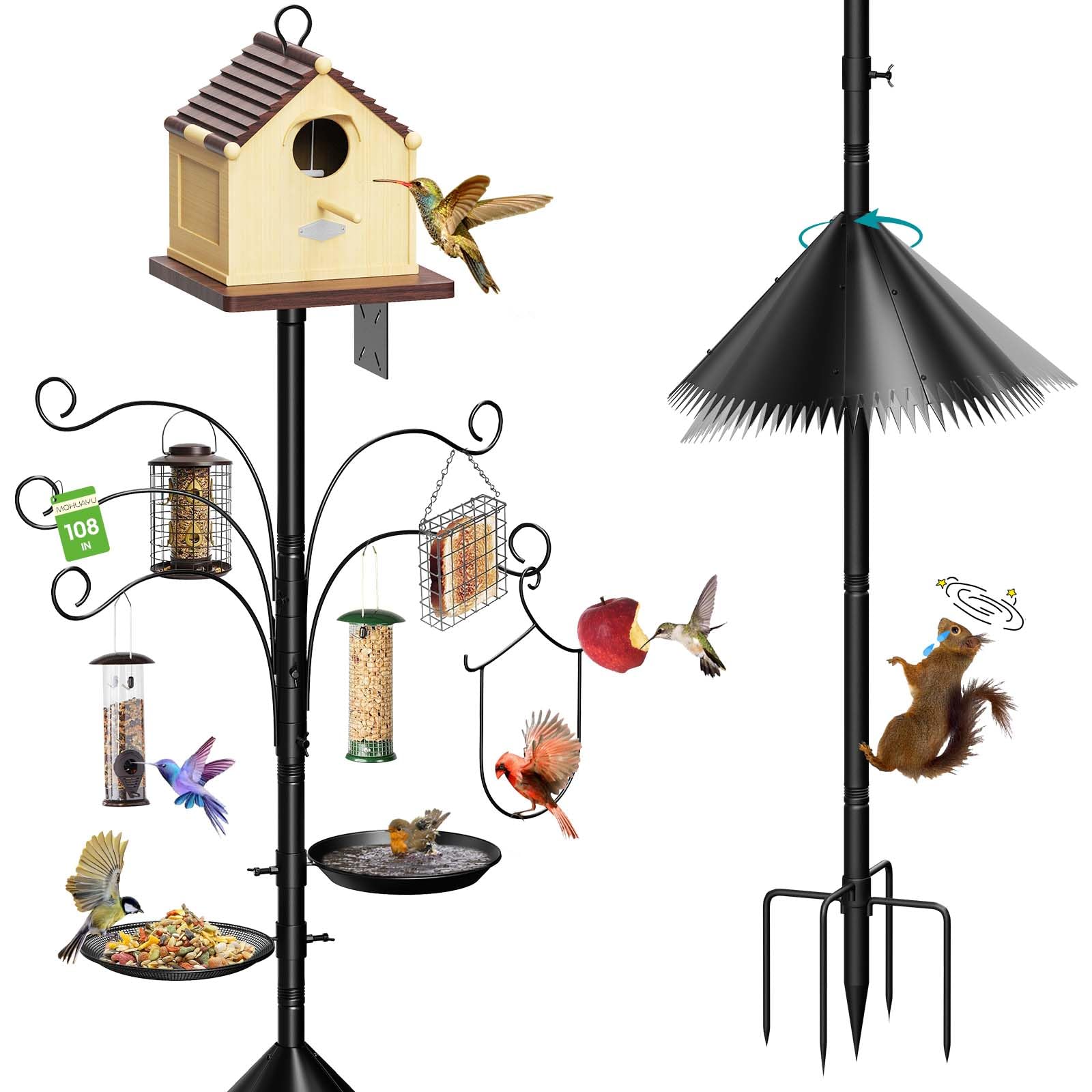 MQHUAYU 108 Inch Bird Feeder Pole shows a durable outdoor feeding station.