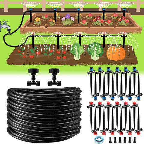 MQHUAYU 118ft drip irrigation kit being assembled for quick setup