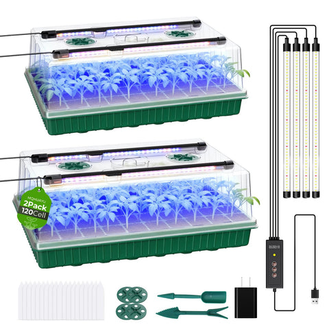 MQHUAYU 120-cell seed starter tray with grow lights for even sprouting.