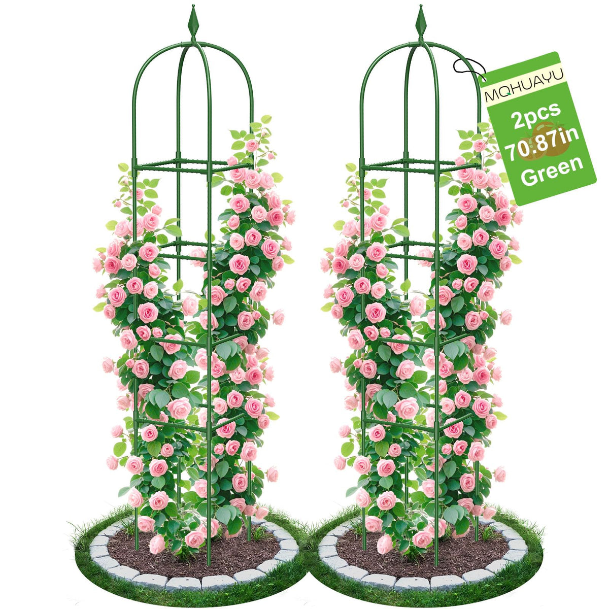 MQHUAYU 2-pack garden obelisk trellis supports roses with sturdy vertical height.