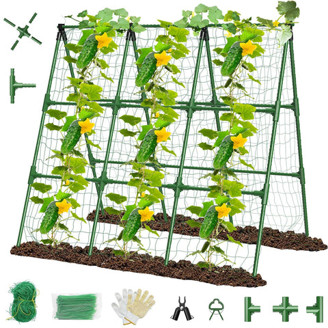 MQHUAYU 51x53 trellis frame provides sturdy A-frame support for cucumber vines.