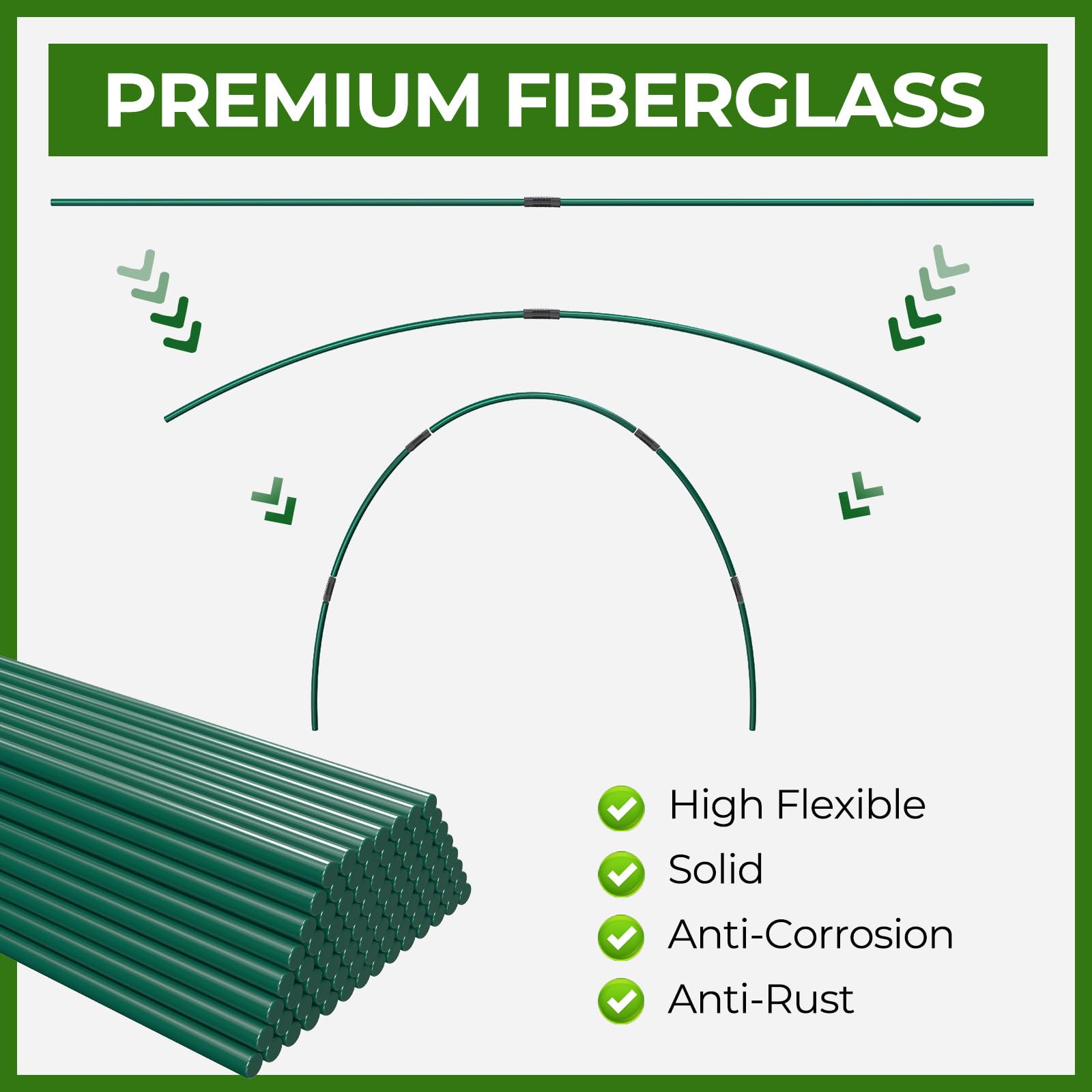 MQHUAYU 8.5-ft garden hoops demonstrate rust-free fiberglass durability.