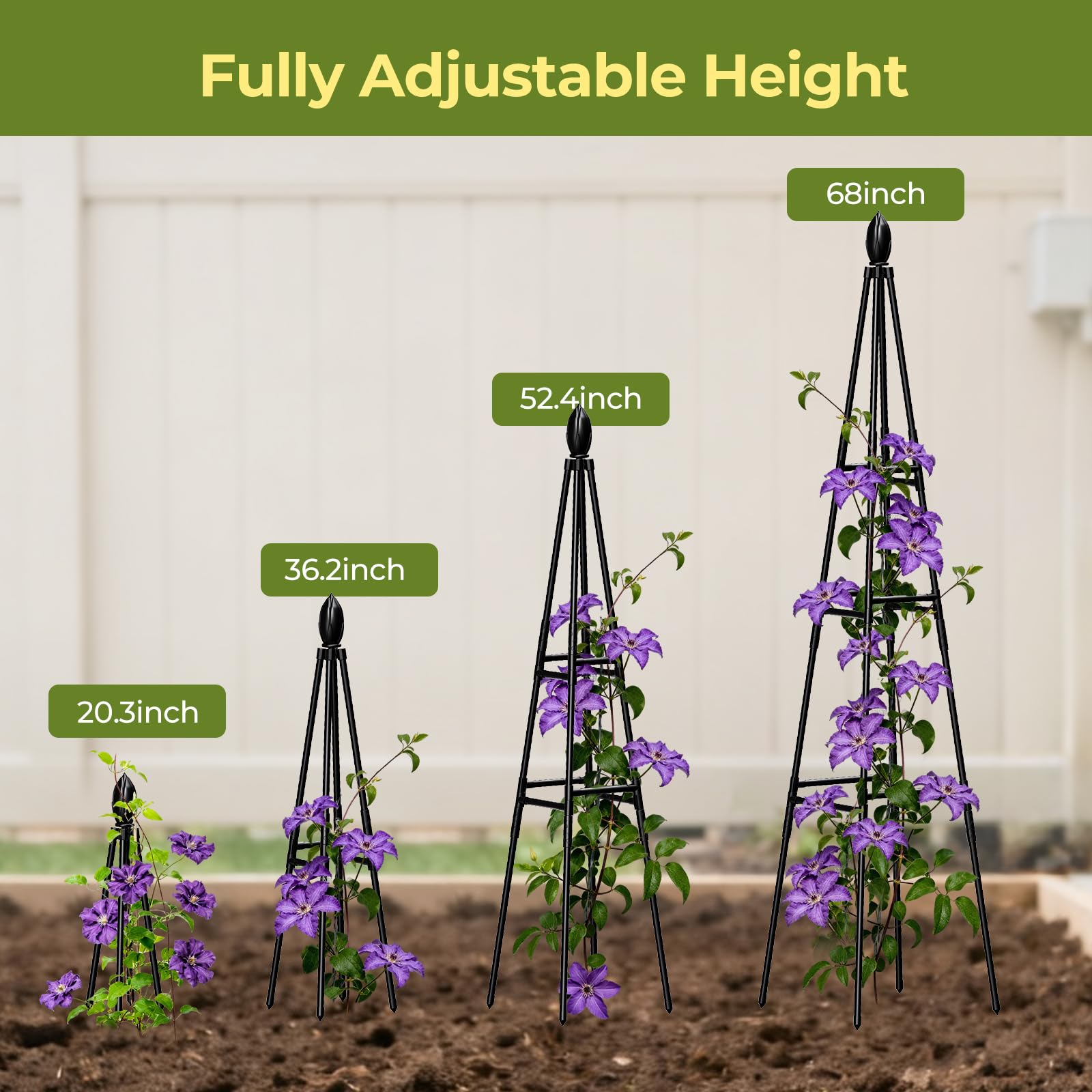 MQHUAYU adjustable-height trellis accommodates plant growth stages.