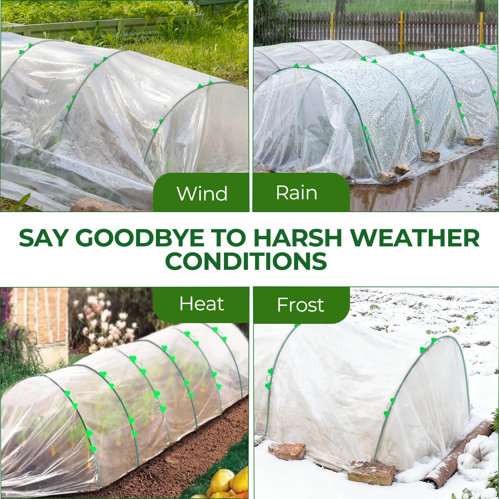 MQHUAYU all-season protection kit accepts netting, shade cloth, and frost covers.