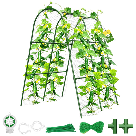 MQHUAYU cucumber trellis arch in green supports climbing vines for compact gardens.
