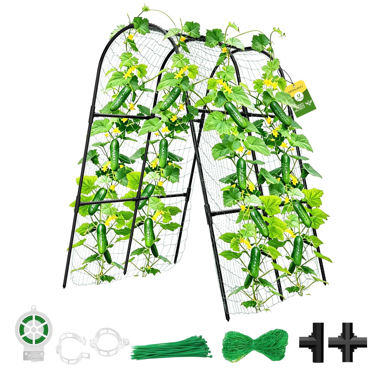 MQHUAYU cucumber trellis in a U-shape arch for raised beds outdoors