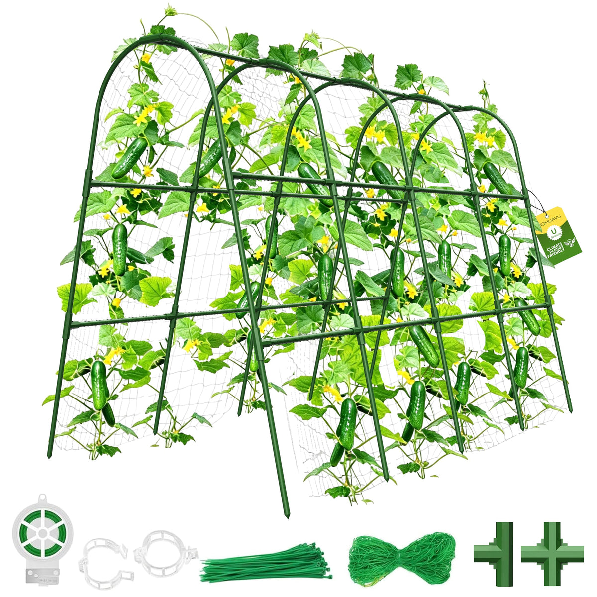 MQHUAYU cucumber trellis U-shape arch in green supports climbing plants