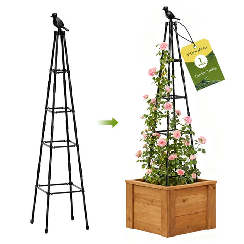 MQHUAYU garden trellis stands 65 inches, providing sturdy vertical support for climbing plants outdoors.