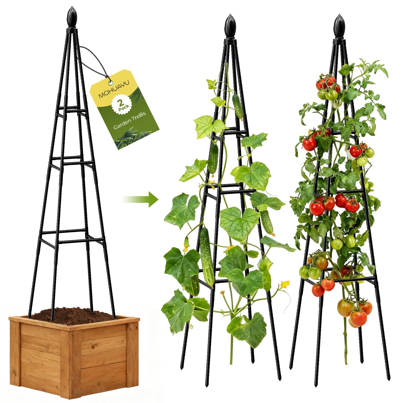 MQHUAYU garden trellis, 68-inch tall, supports tall vines for a tidy garden display.