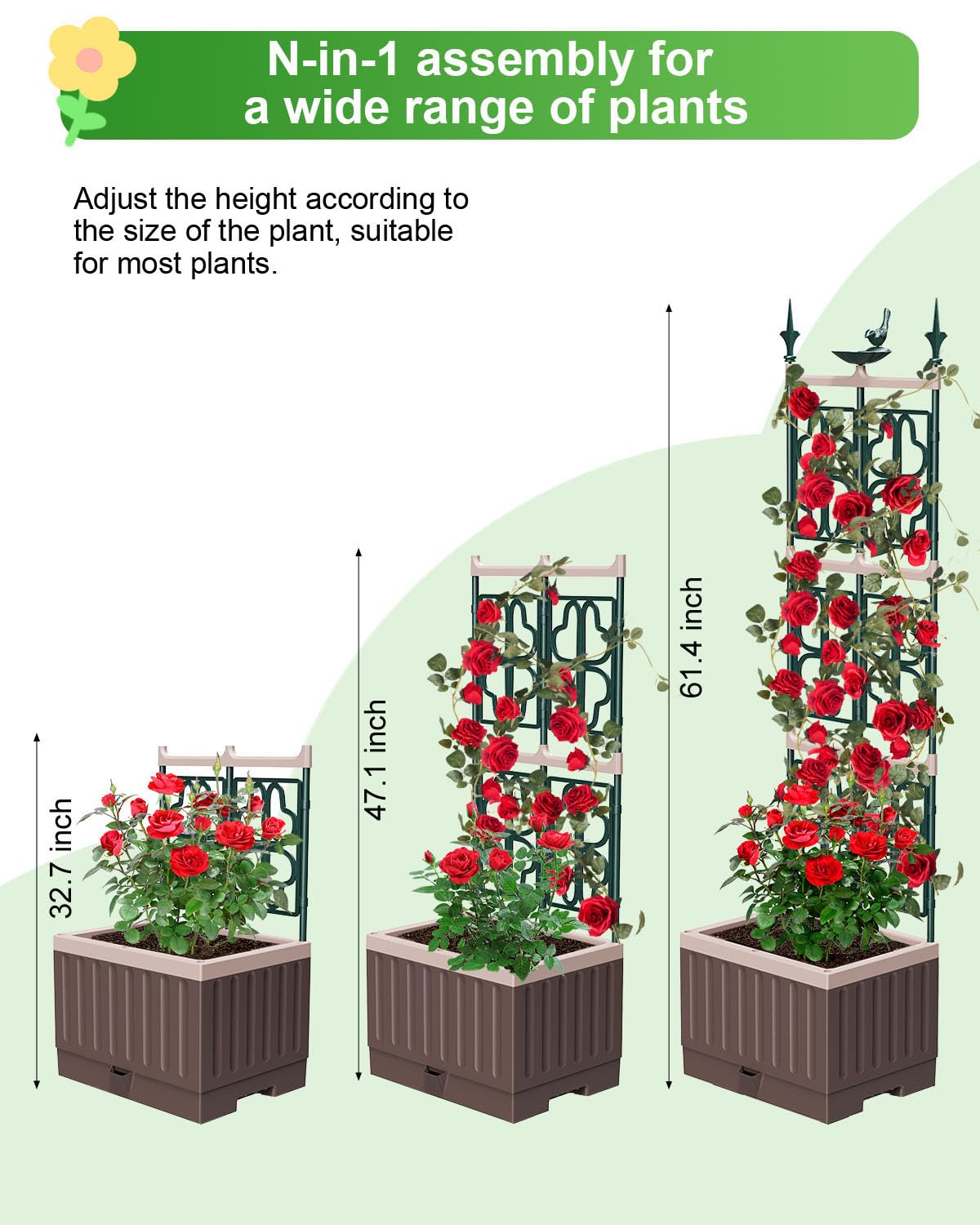 MQHUAYU movable trellis bed on casters for easy sun-shade adjustments.