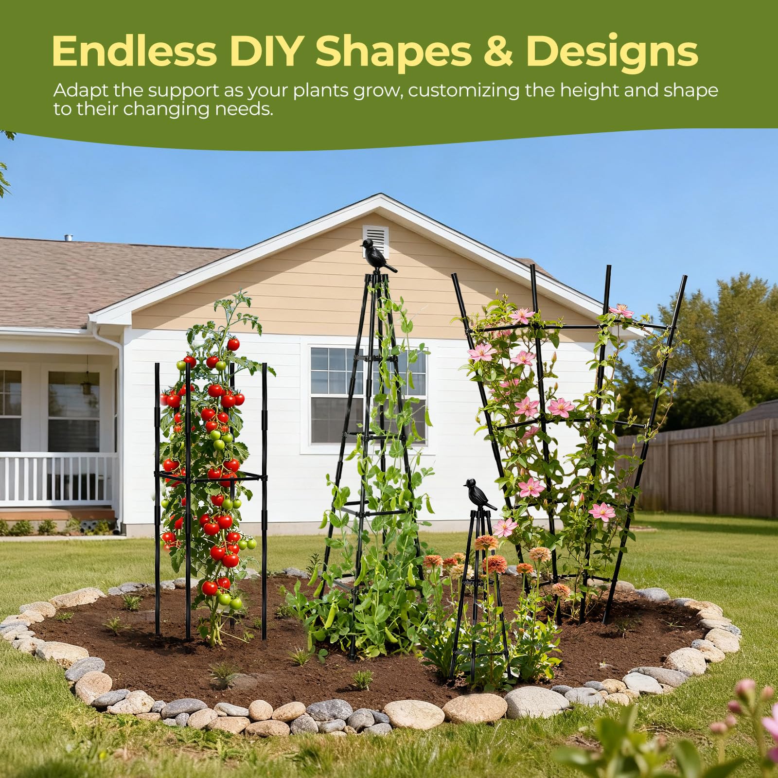 MQHUAYU obelisk trellis with adjustable height adapts to different plant growth.