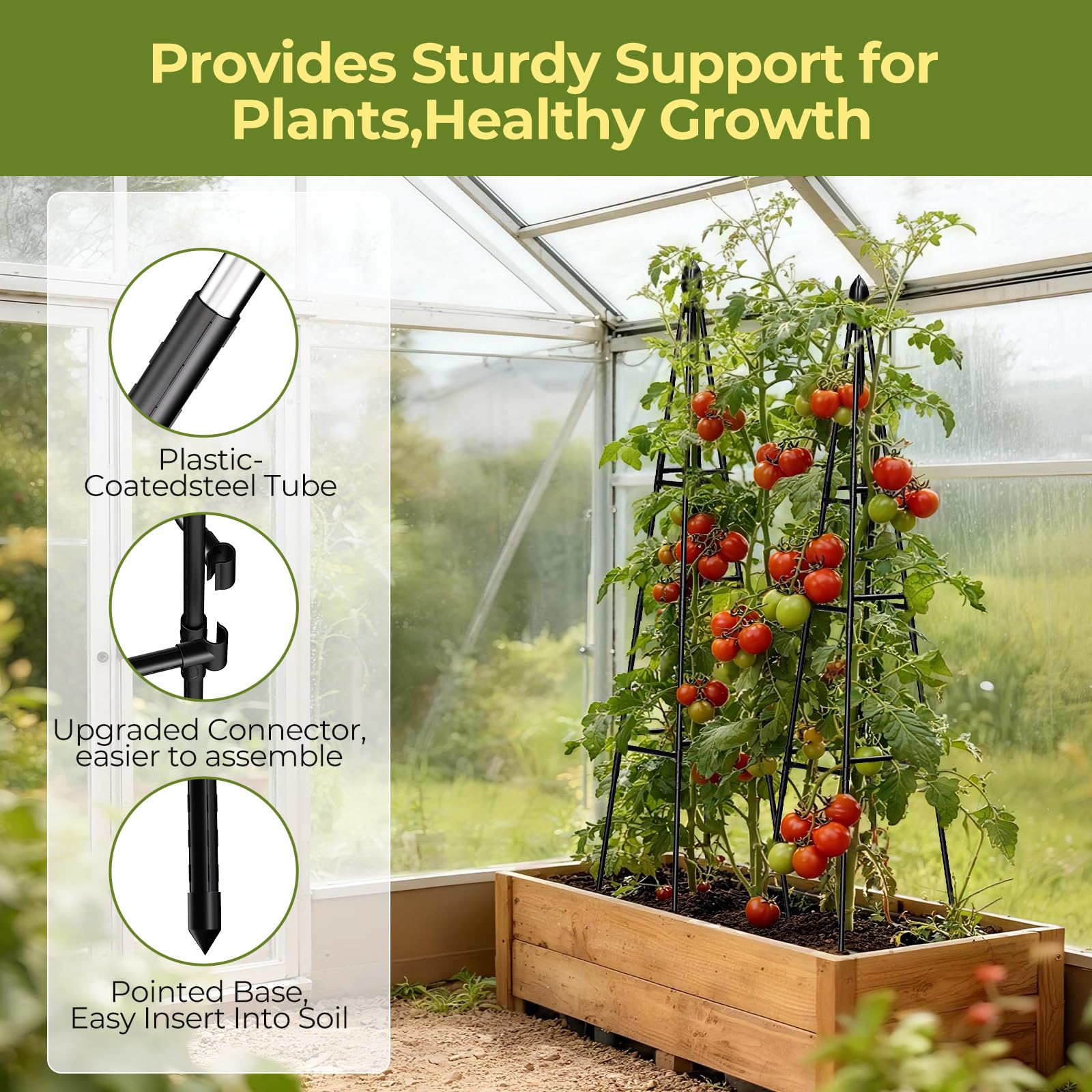MQHUAYU obelisk trellis for climbing plants provides sturdy outdoor support.