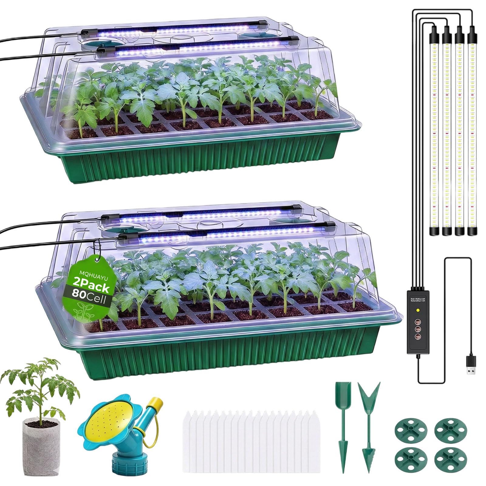 MQHUAYU seed starter tray with grow light for uniform germination in 80 cells