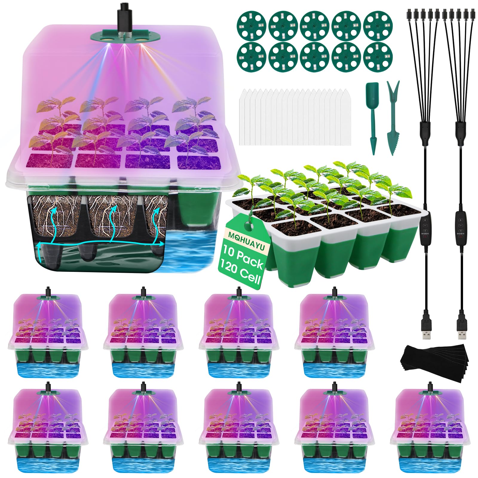 MQHUAYU self-watering seedling tray promotes steady moisture for seedlings.
