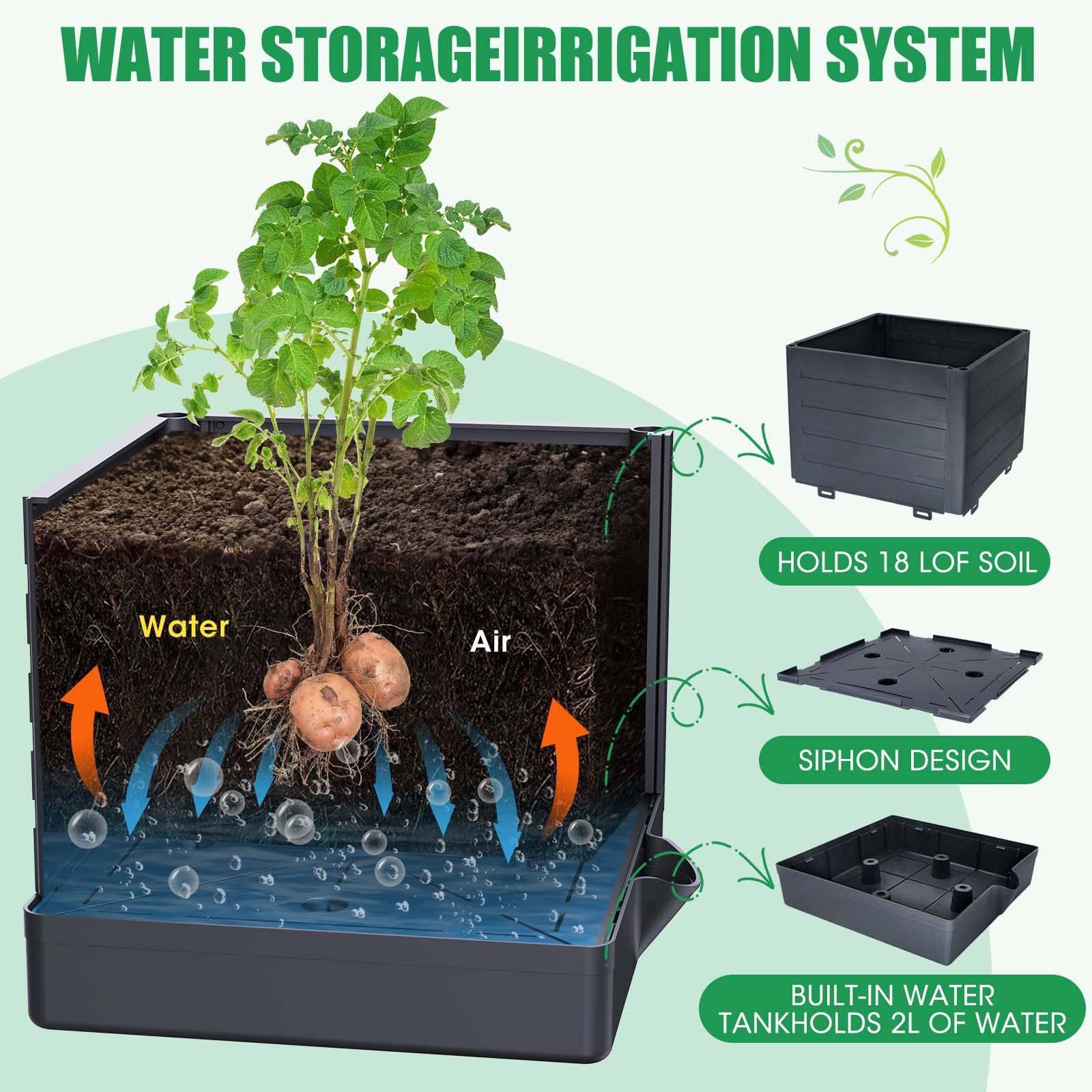 MQHUAYU 57-inch self-watering tomato cage provides steady hydration.