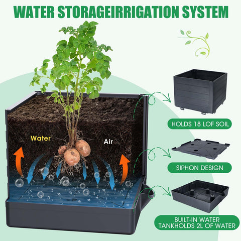 MQHUAYU 57-inch self-watering tomato cage provides steady hydration.