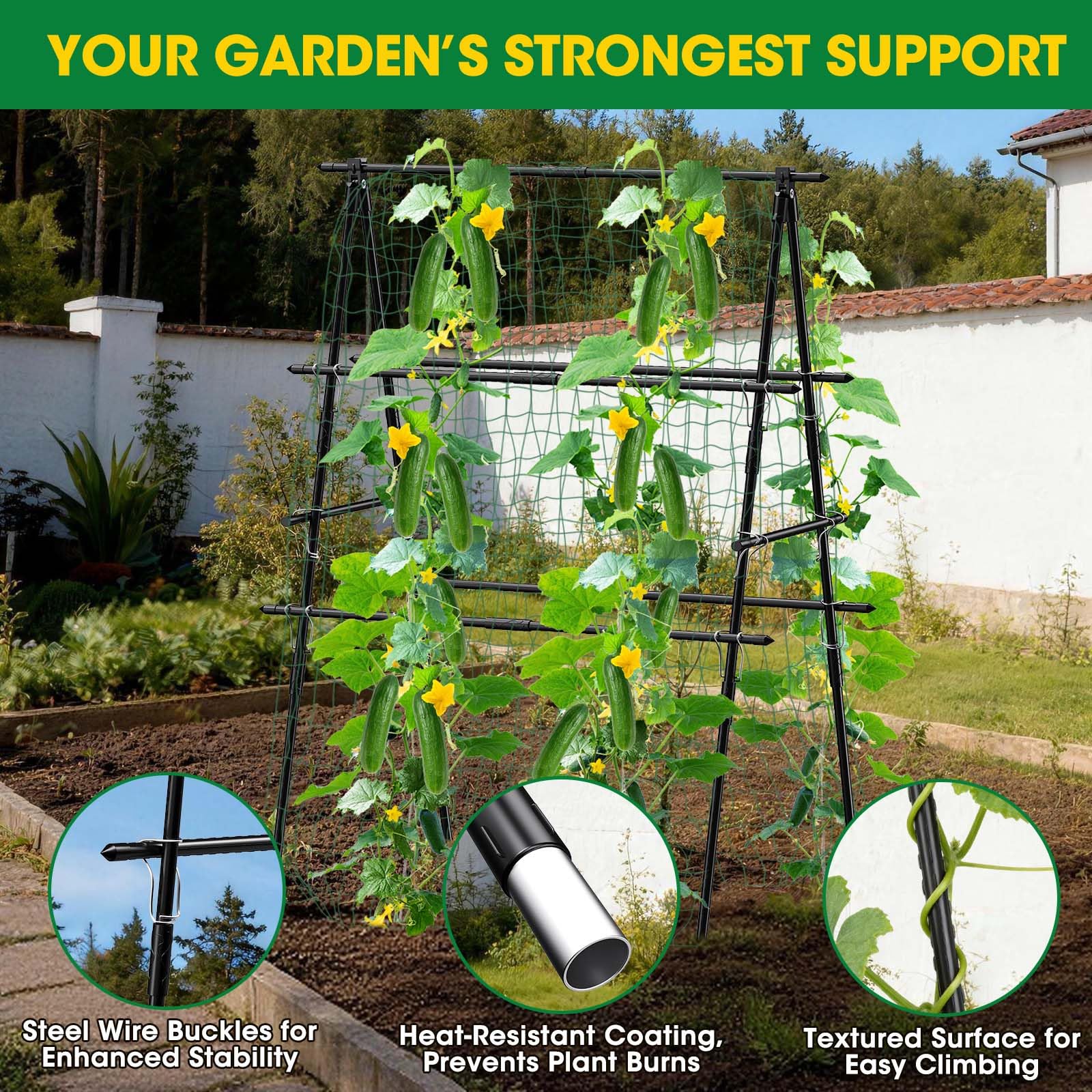 MQHUAYU steel frame with polyethylene coating provides rustproof plant support up to 30 lb.