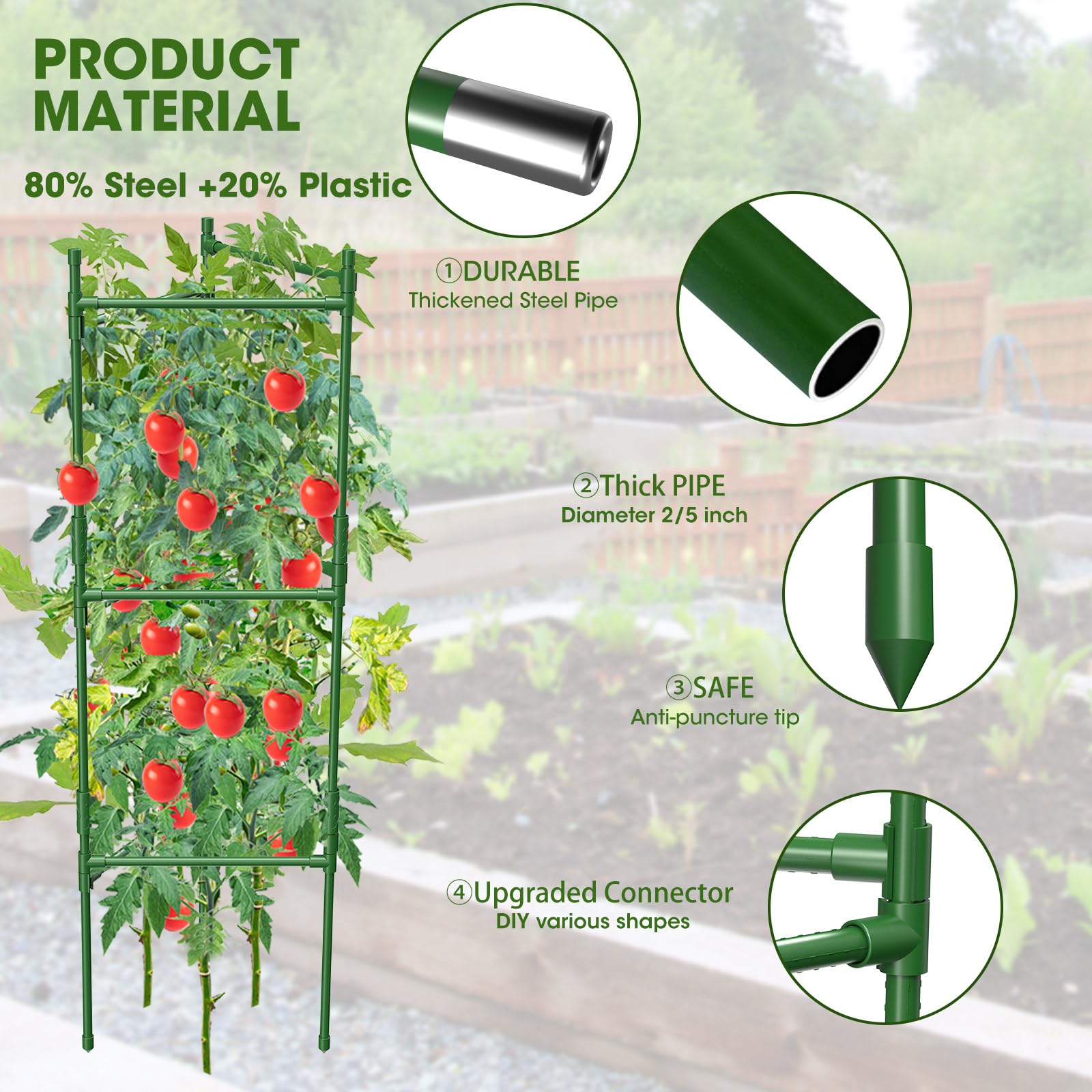 MQHUAYU tomato cage with rust-resistant steel wrap for long-lasting garden use