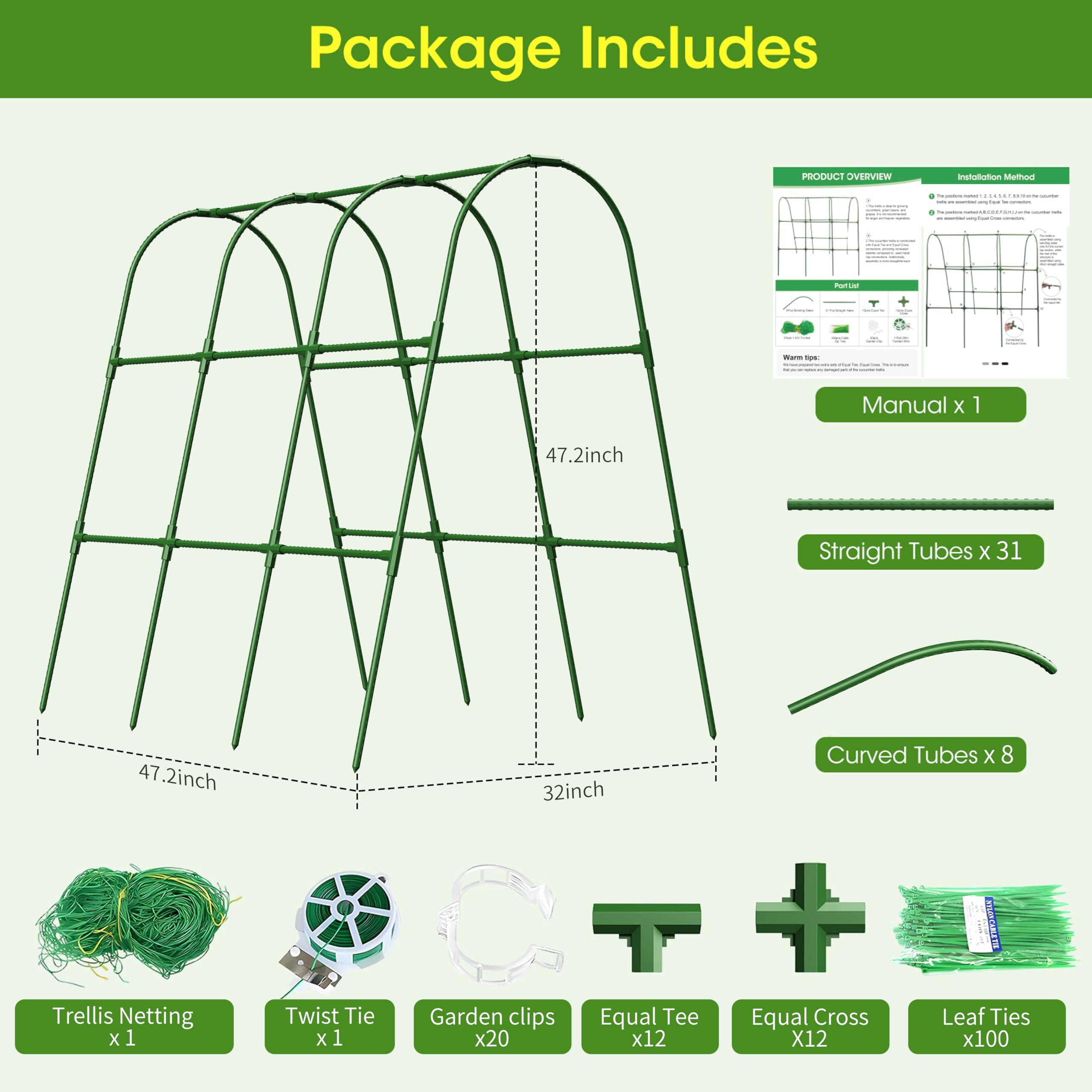 MQHUAYU trellis with netting and clips supports training.