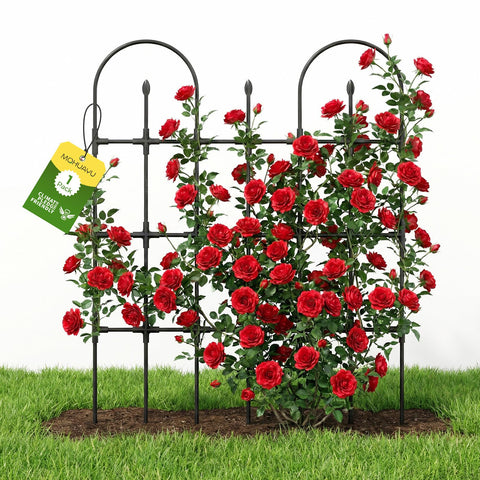 MQHUAYU trellis side view highlighting sturdy rustproof frame for climbing plants.
